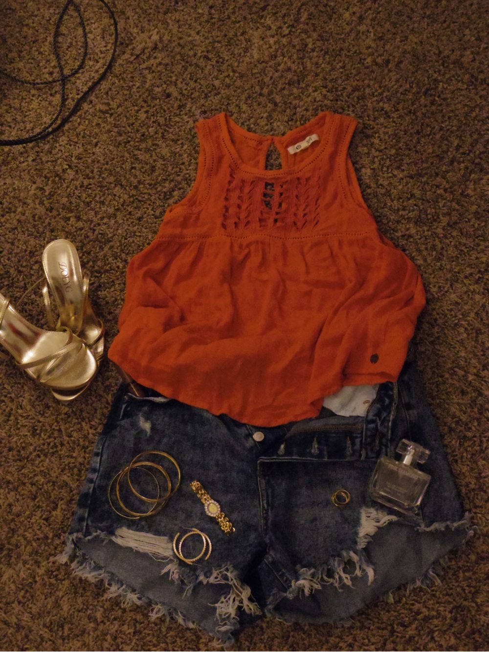 Rip Curl Orange Crochet Yoke Tank Top